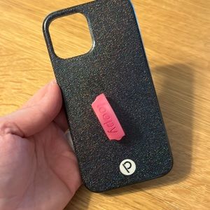 🚨 SALE🚨 Loopy case for iPhone 12- black glitter with neon pink loop